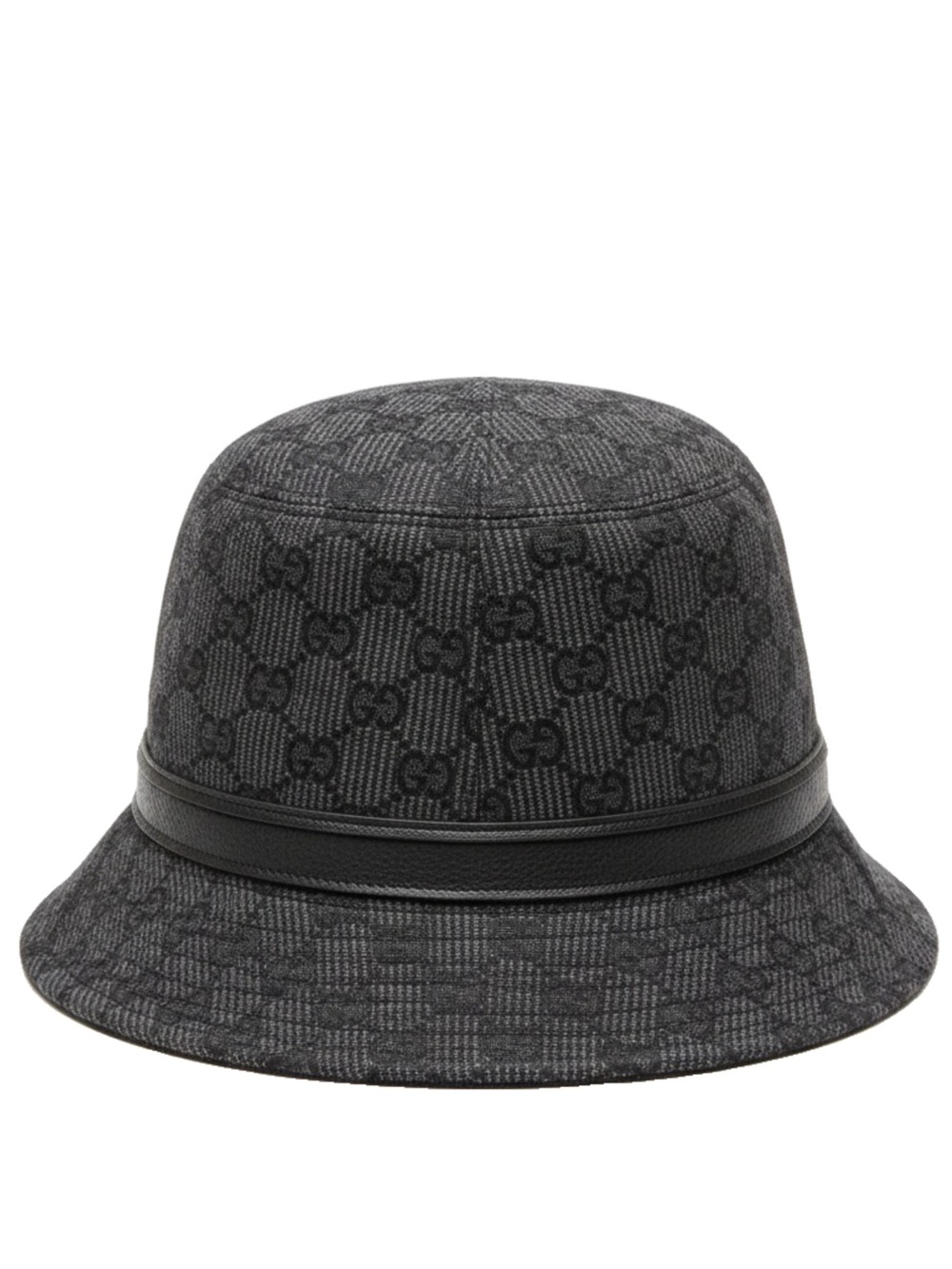 🛍️Gucci Authentic Black GG Monogram Bucket Hat with Leather Logo & Cert. of Auth